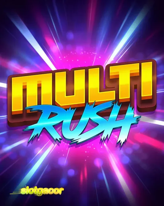 Tampilan visual neon dari slot Multi Rush dengan simbol buah klasik